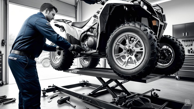 Майстер замінює підвіску на квадроциклі